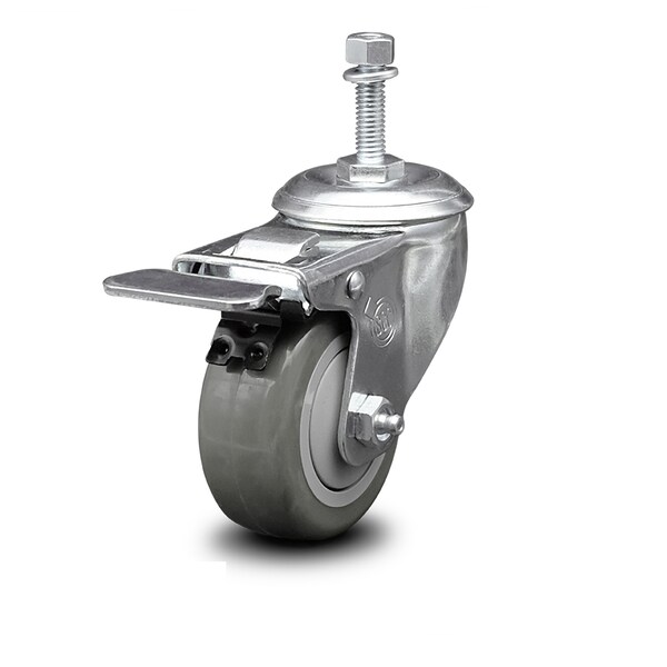 3 Inch Gray Polyurethane Wheel Swivel 3/8 Inch Stem Caster with Total Lock Brake